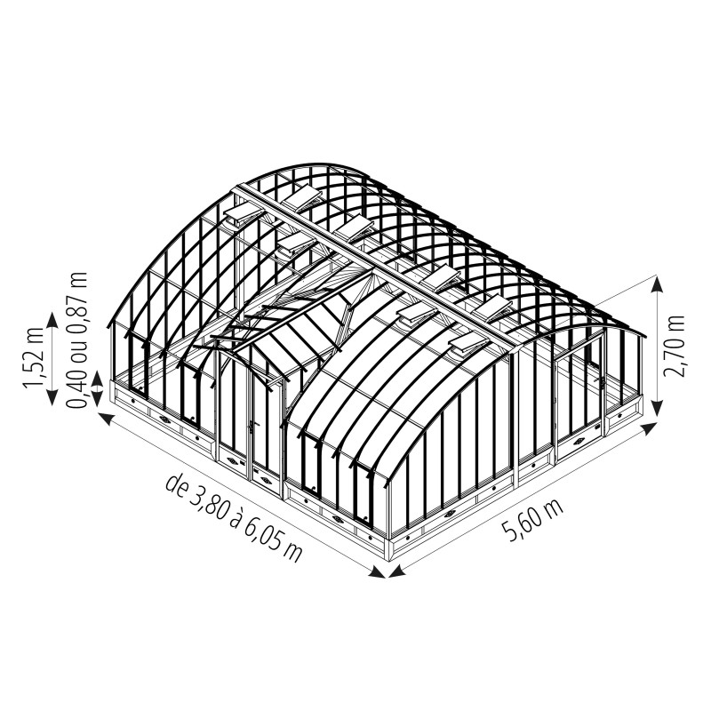Serre AMBOISE largeur 5,60 m sur embase aluminium