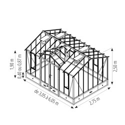 Serre CLASSIQUE largeur 2,75 m avec chien-assis sur embase aluminium