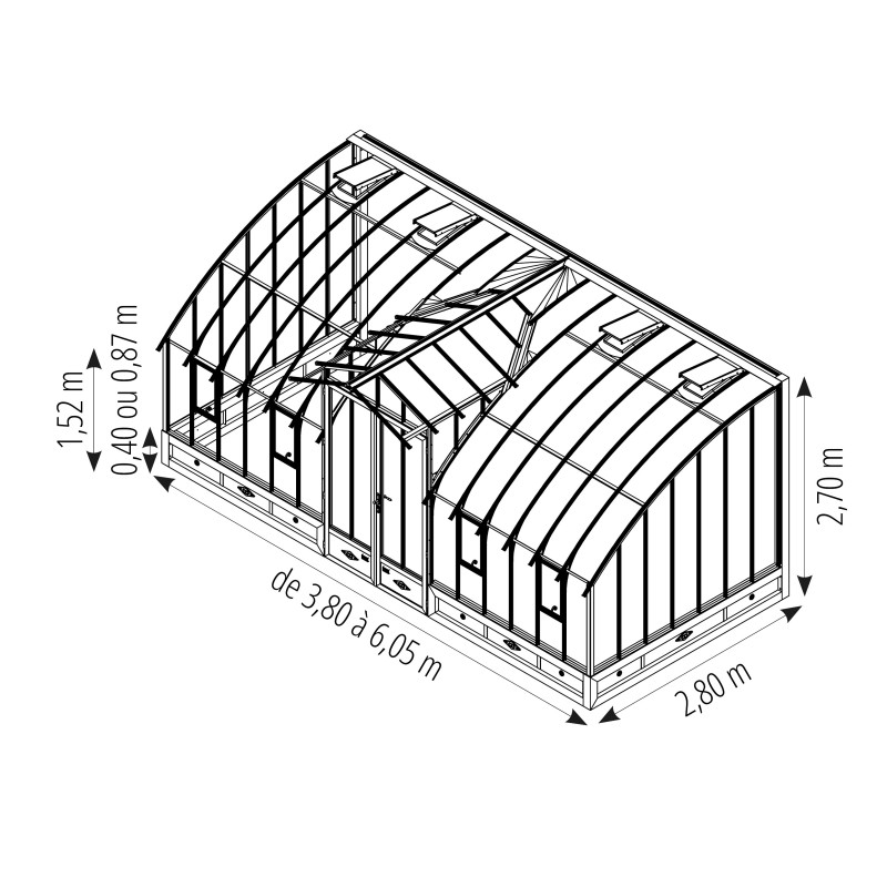 Serre MONTESQUIEU largeur 2,80 m sur embase aluminium