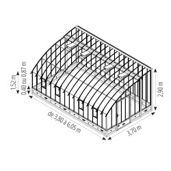 Serre VERSAILLES largeur 3,70 m sur embase aluminium