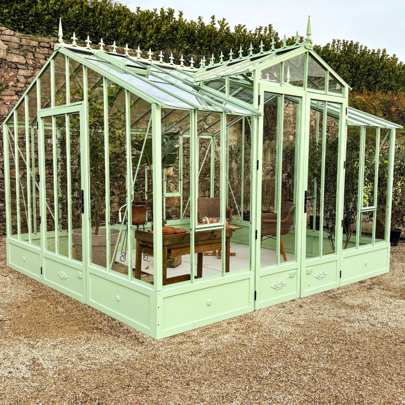 Serre CLASSIQUE largeur 3,50 m avec chien-assis sur embase aluminium