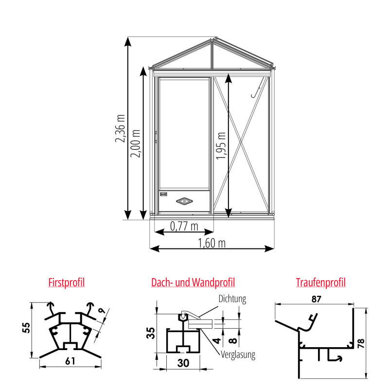 Serre LUXIA largeur 1,60 m