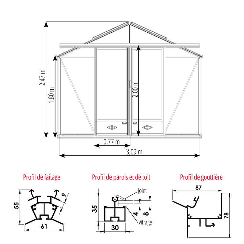 Serre ESSENTIA largeur 3,09 m
