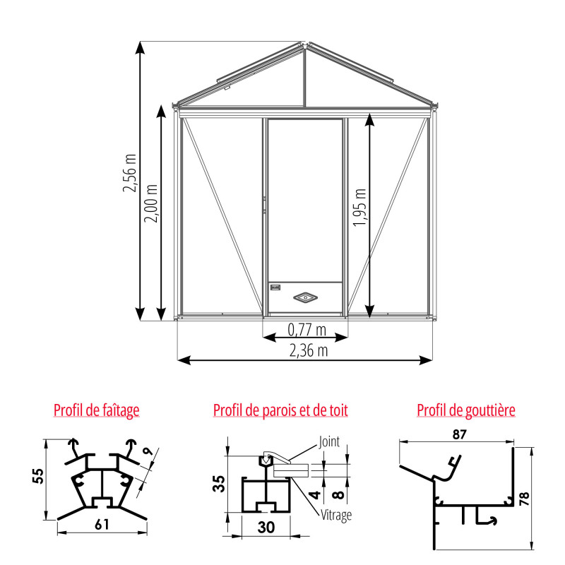 Serre LUXIA largeur 2,36 m