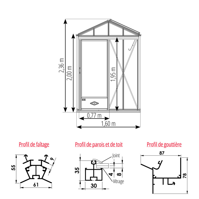 Serre LUXIA Rétro largeur 1,60 m