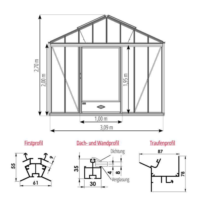 Serre LUXIA Rétro largeur 3,09 m