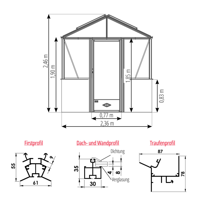 Serre LUXIA sur Muret Largeur 2,36 m