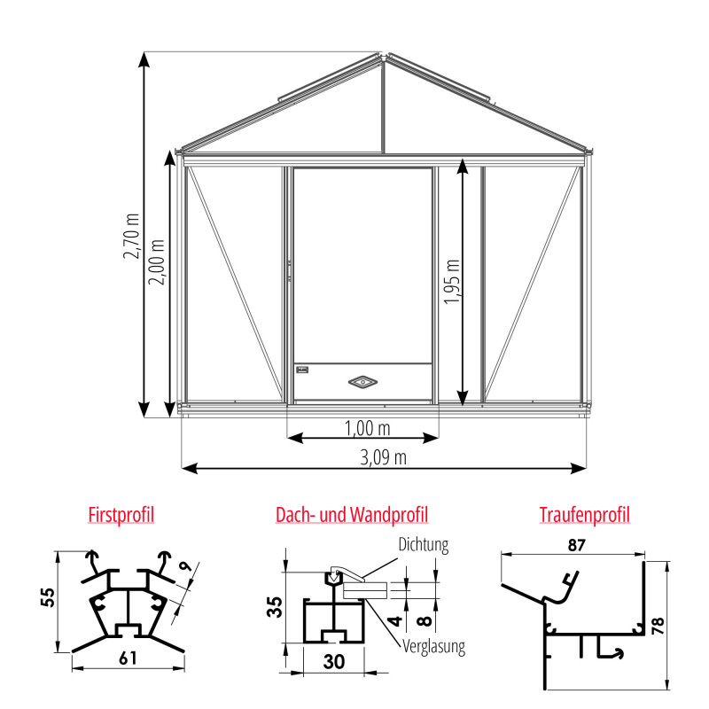 Serre LUXIA sur Muret Largeur 3,09 m