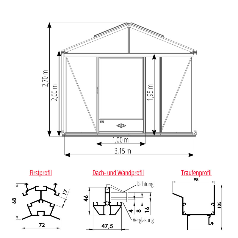 Serre SUPRA largeur 3,15 m