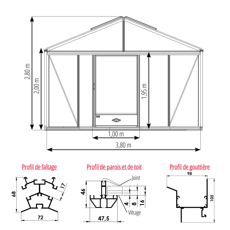 Serre SUPRA largeur 3,80 m