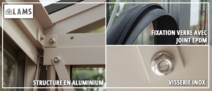 Structure, visserie et fixation des verres - SUPRA 3 CHAPELLES 